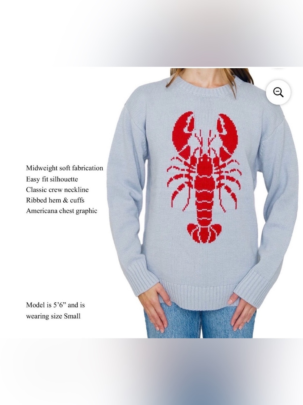 Mighty Fine Light Blue Crewneck Sweater with Red Lobster Graphic; NWT, Sz. L - Picture 3 of 9